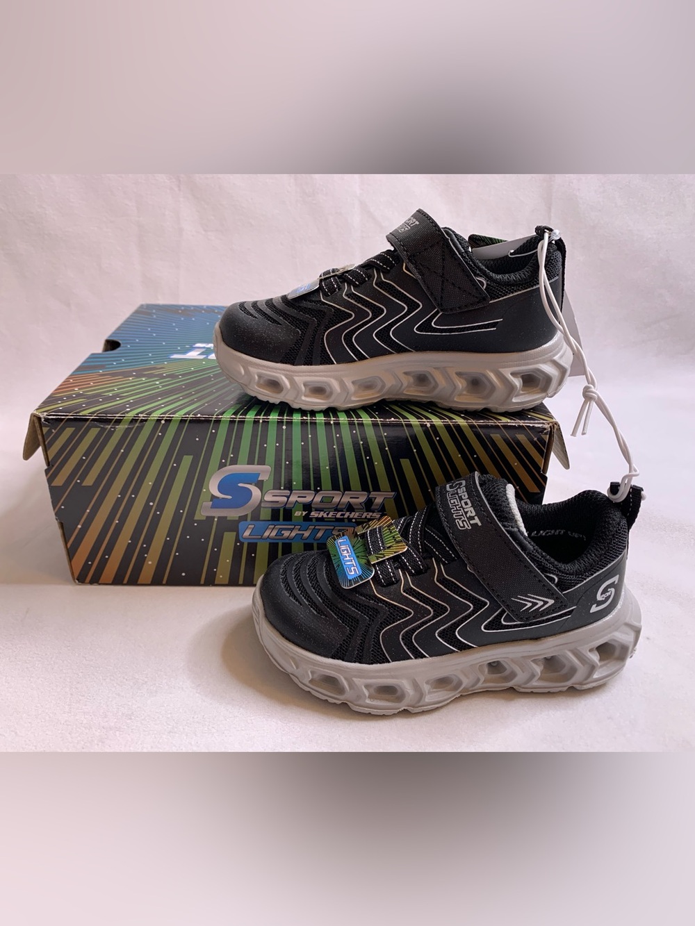 S Sport By Skechers Toddler Jarrod Sneakers Black Hook & Loop Closure light up 7